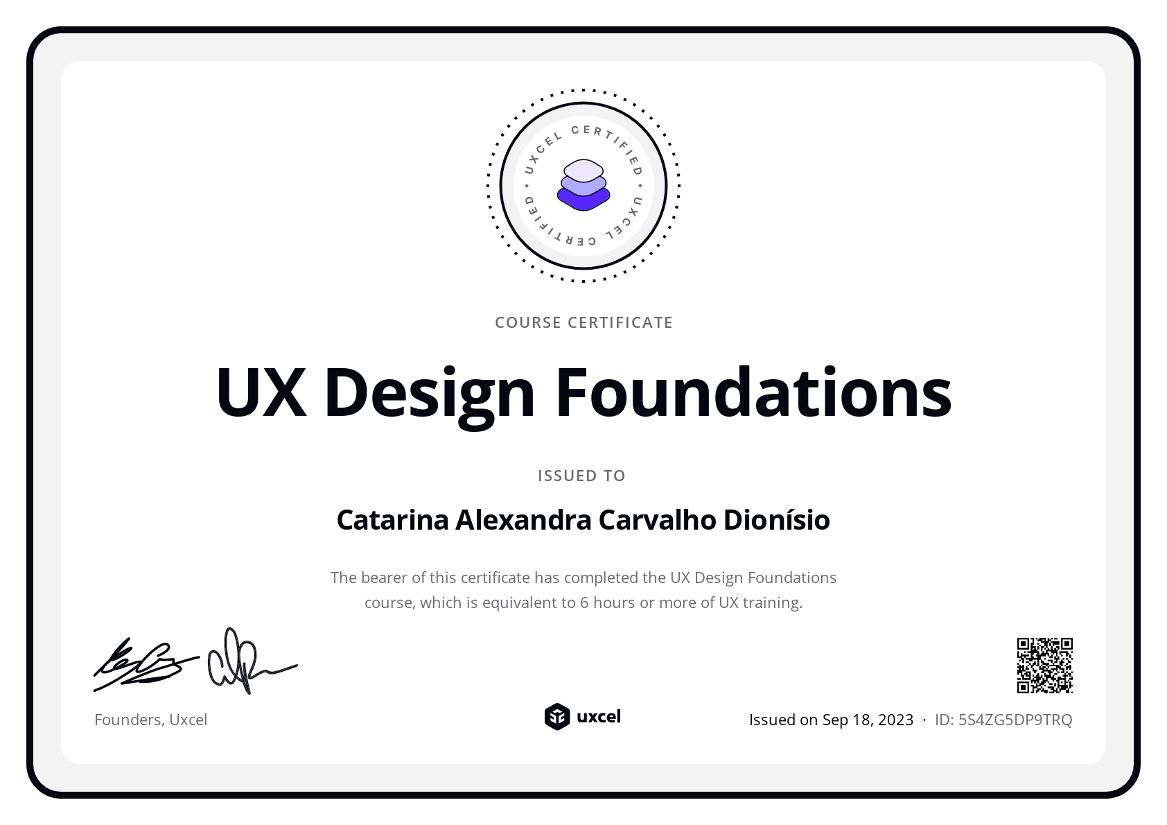Catarina Dionísio's certificate